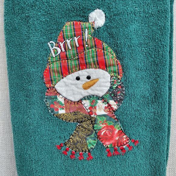 Vintage Cotton Terry Cloth Holiday Towel 2pcs Set Green Winter Snowman Holiday - Picture 9 of 13